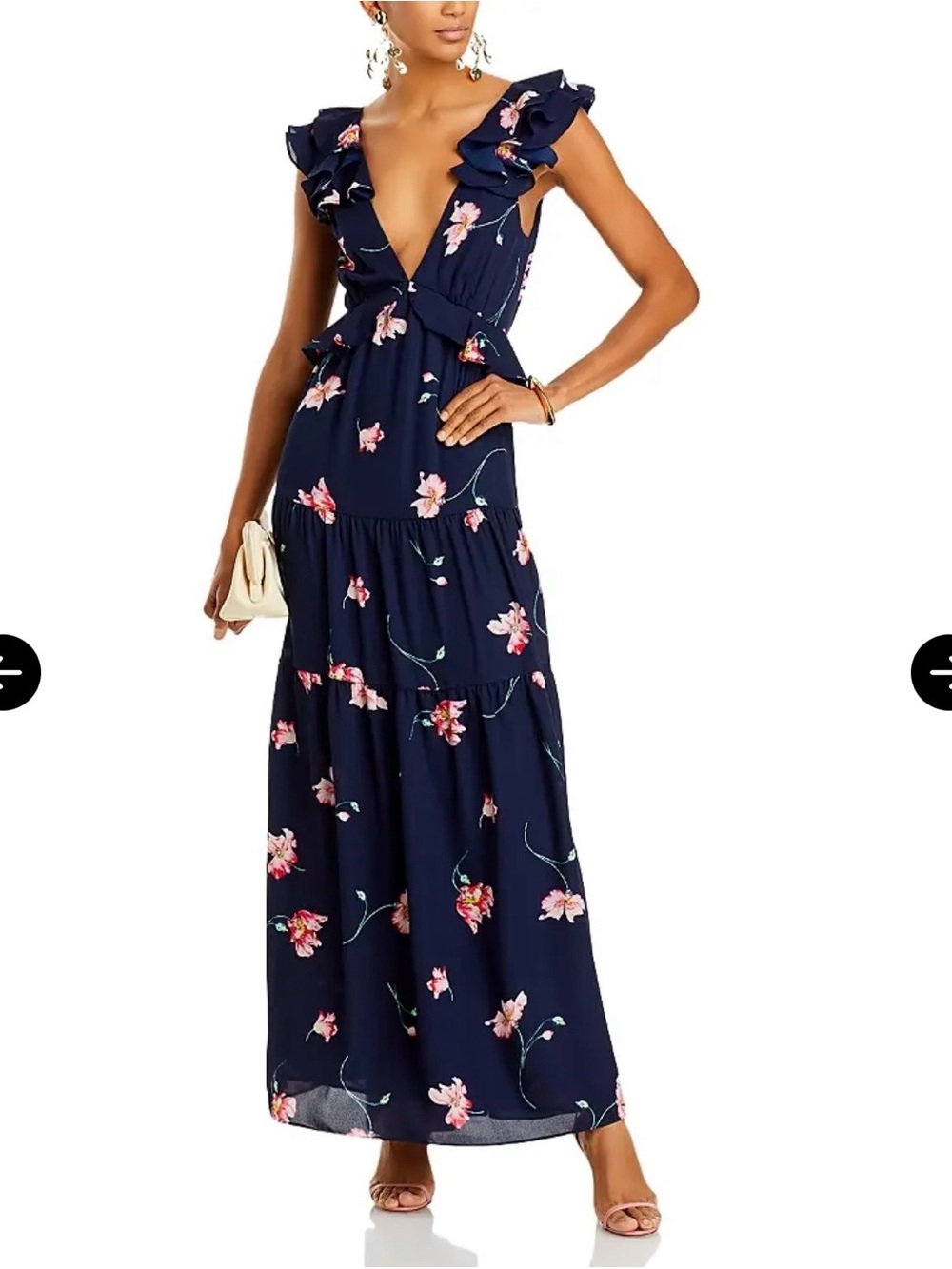 Aqua Navy Floral Ruffle Maxi Dress NWT (sizes xs and s available)